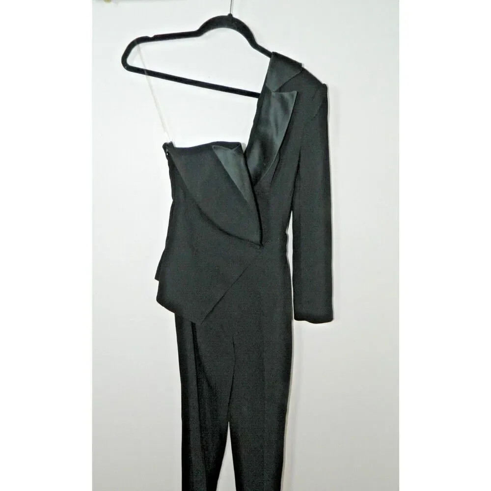 HOUSE OF CB Jumpsuit Size Small Black One‎ Sleeved Rosaria Tuxedo Style